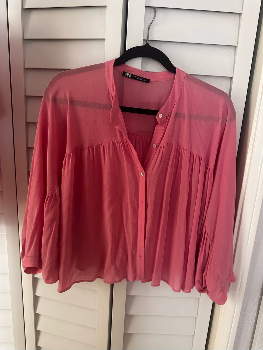 Zara Pink Sheer Button-Front Blouse